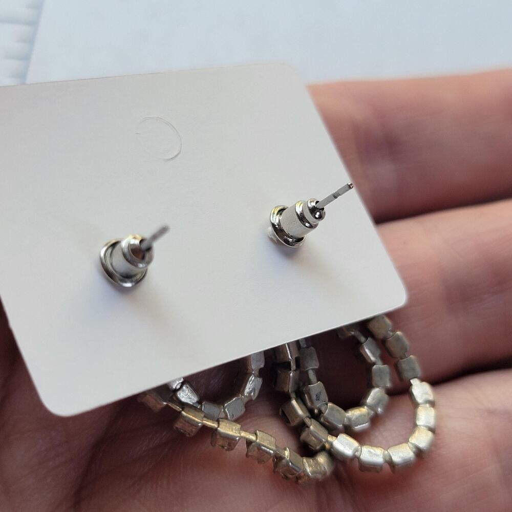 Vintage Silver Rhinestone Dangle Drop Earrings Teardrop Crystal 2 In Butterfly - Picture 3 of 4